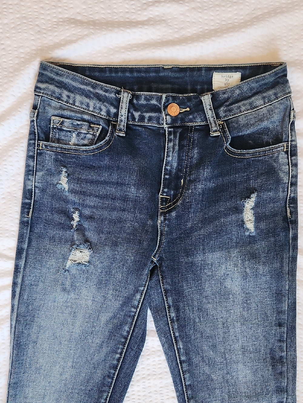 Bridge by GLY Mid Rise Ankle Skinny Crop Jeans Distressed Ripped Chewed Hem 24 - Picture 2 of 11
